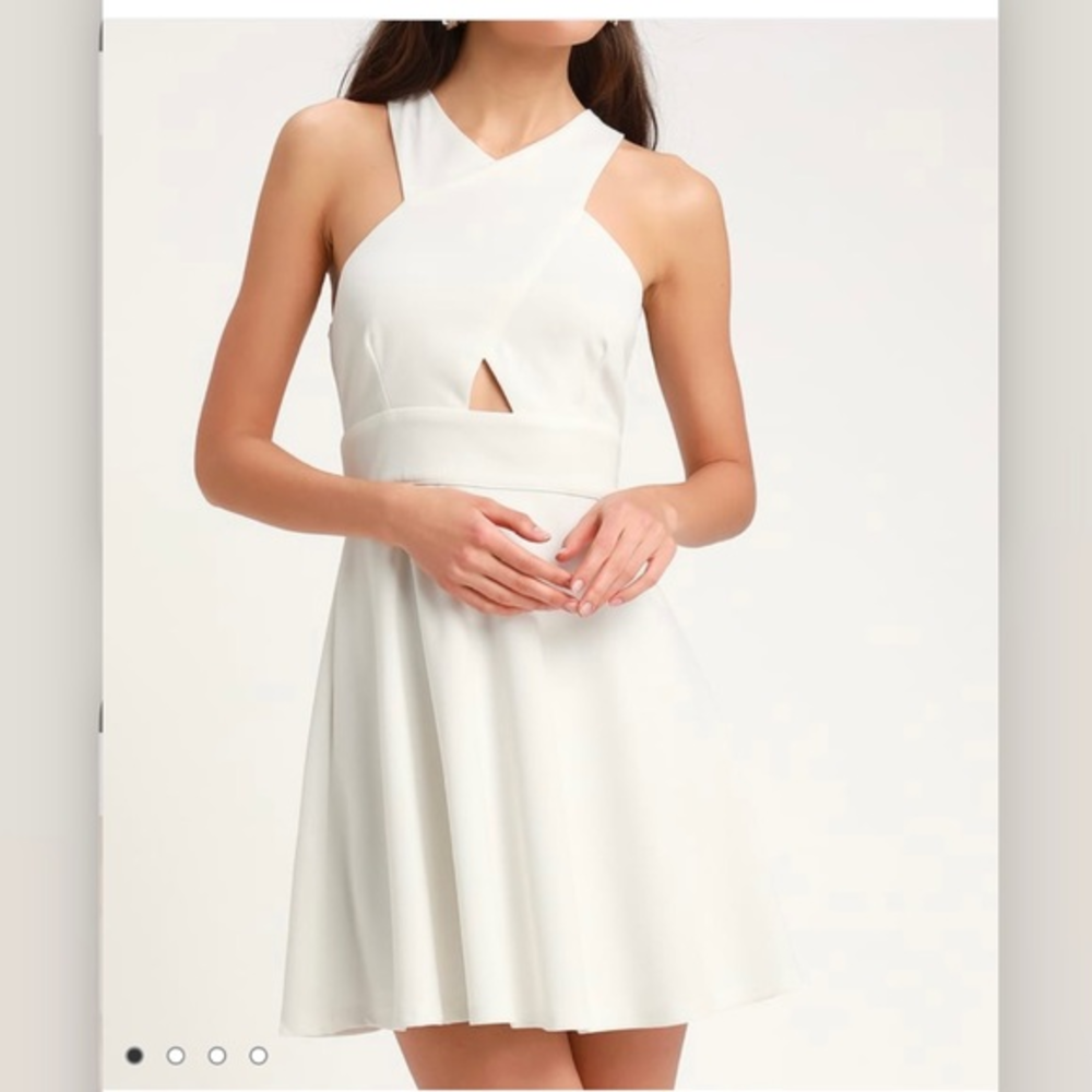 Lulus So Sophisticated White Cutout‎ Skater Dress MEDIUM